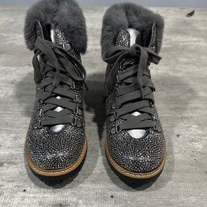 INC International Concepts Sparkling Black Fur Boots